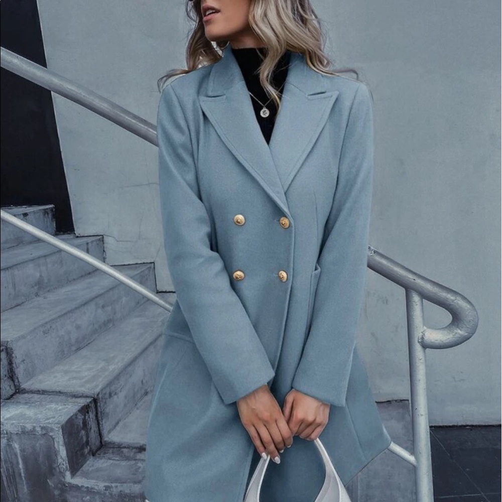 Blue double breasted pea coat jacket fall - Picture 3 of 6
